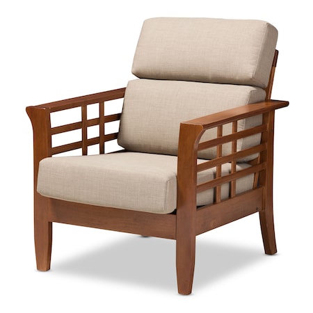 Baxton Studio Larissa Cherry Finished Wood and Beige High Back Lounge Chair 145-8753